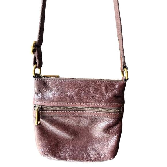 Vintage Fossil Brown Leather Crossbody Small Purse Zip Pocket Adjustable Strap - Picture 1 of 9
